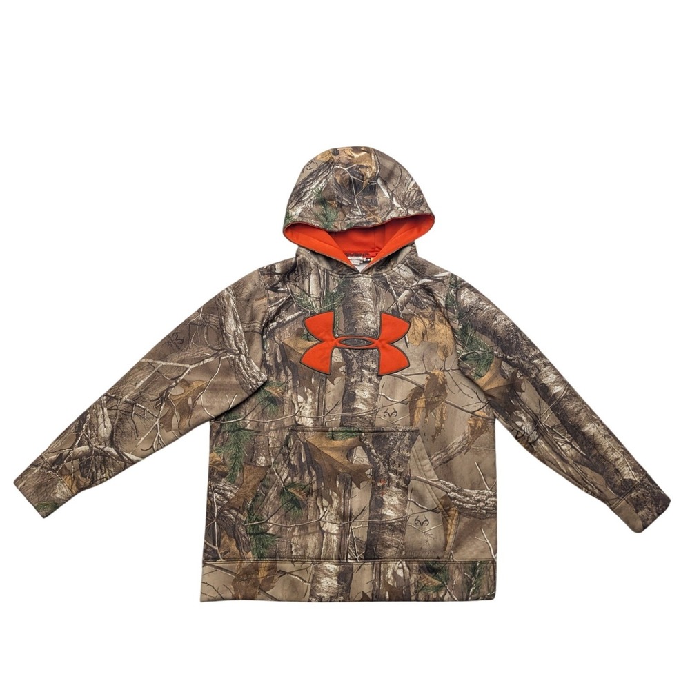 Under Armour Hoodie Youth Medium Camo Orange Realtree Xtra Loose Fit 1249748